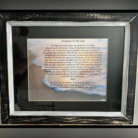 Footprints in the Sand framed matted 13.5 x 16.5 in wall art - Picture 5 of 8